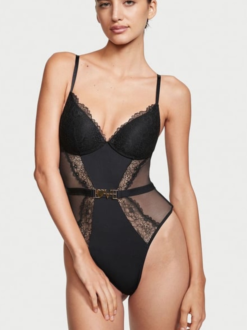 NWT Victoria’s Secret Very Sexy Love Hardware Lace Mesh Teddy Bodysuit sz L
